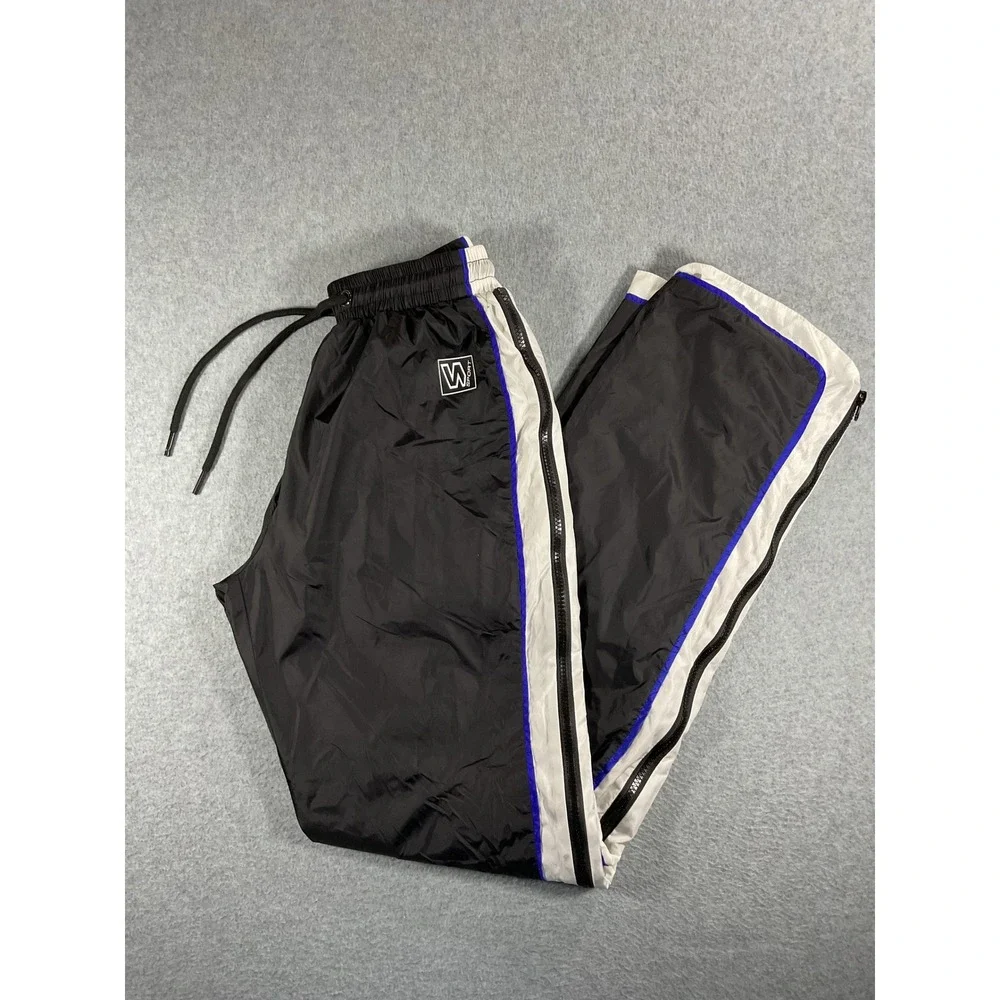 Waydamin Sport Mens Nylon Track Pants Blue Side Zip Joggers Small 1481